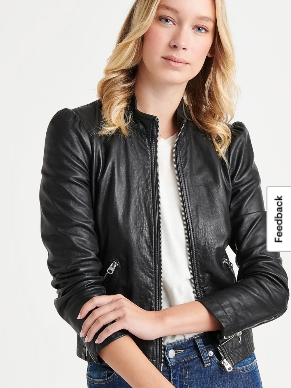 Lucky Brand Puff Sleeve Soft Lamb Leather Jacket Black Sz M